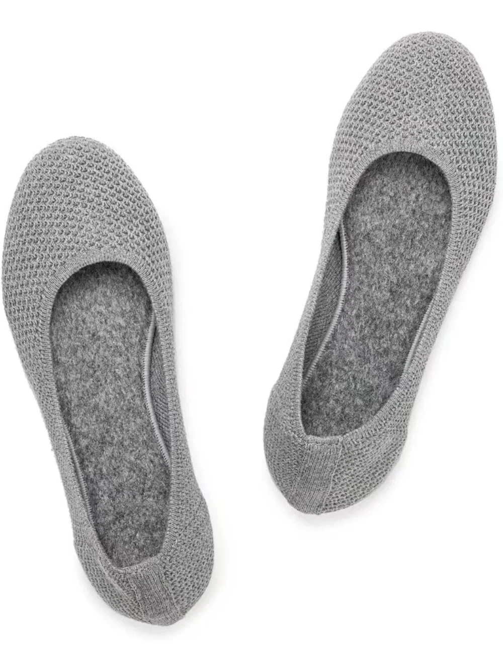 Women's Grey Round Toe Knit Dress Low Wedge Slip On Ballerina Ballet Flat Shoes
